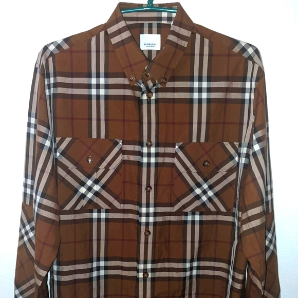 Mens Burberry Brown Coulsdon Check Poplin Button-Down sz Medium - Picture 4 of 8